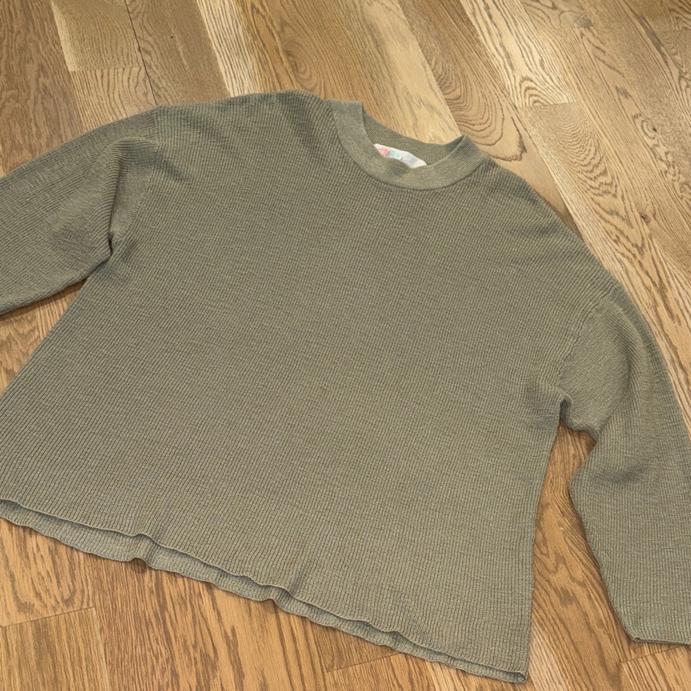 Free People Olive Green Crew Neck Sweater